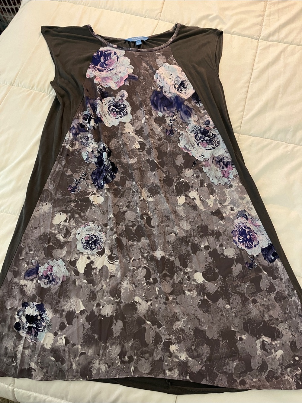 Simply Vera Vera Wang Floral Print A-Line Women's Dress in Charcoal and Lavender